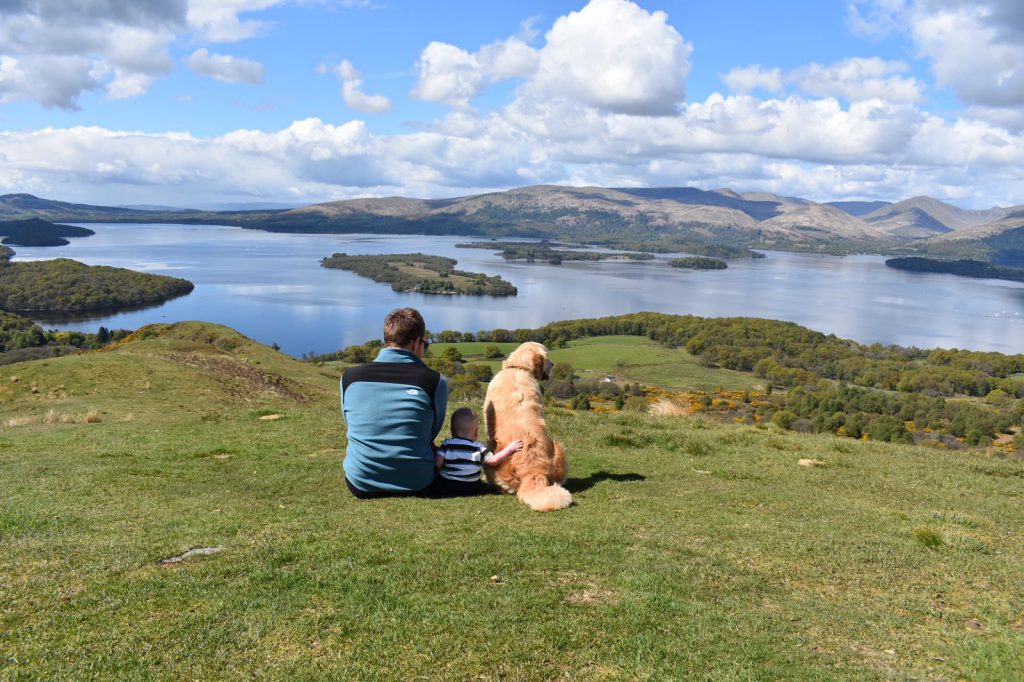 Andy walking with family