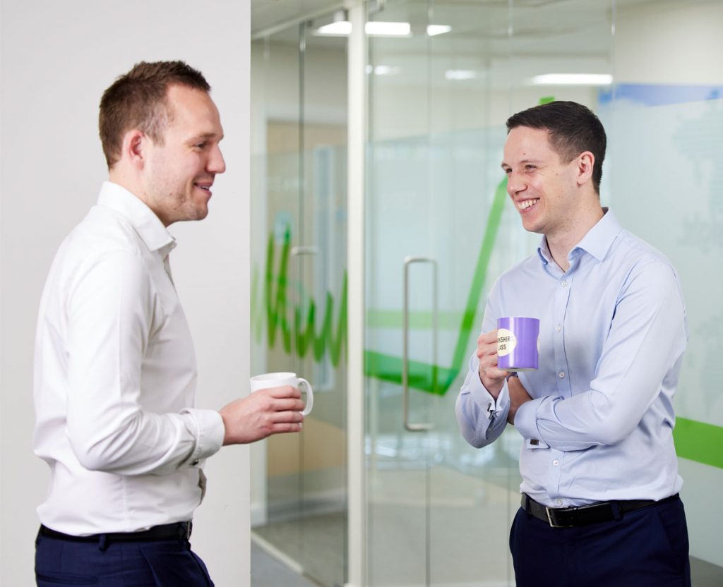 team relaxed and talking